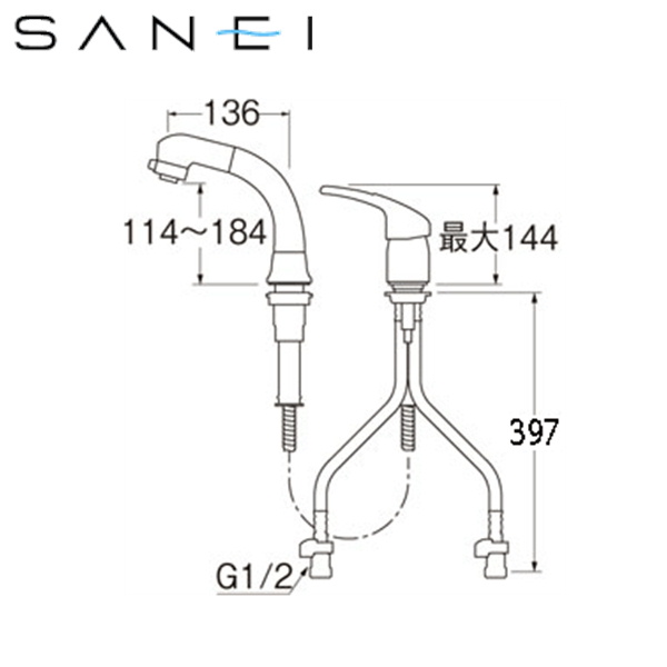 K37610EJV-13]三栄水栓[SANEI]シングルスプレー混合栓(洗髪用)[ツーホール] 送料無料 住設の専門ショップ・ハイカラン屋